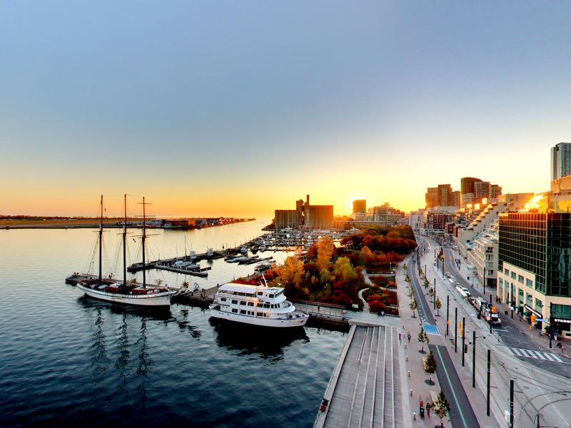 sunset views from rooftop deck of 401 queens quay w