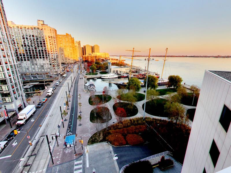 sunset views looking east from the rooftop deck of 401 queens quay w