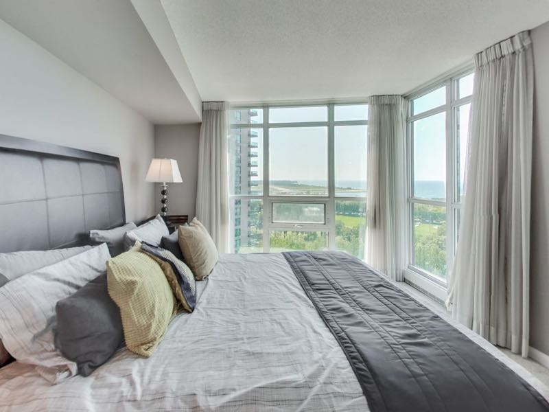 231 Fort York Blvd 1603 master bedroom with views of Lake Ontario