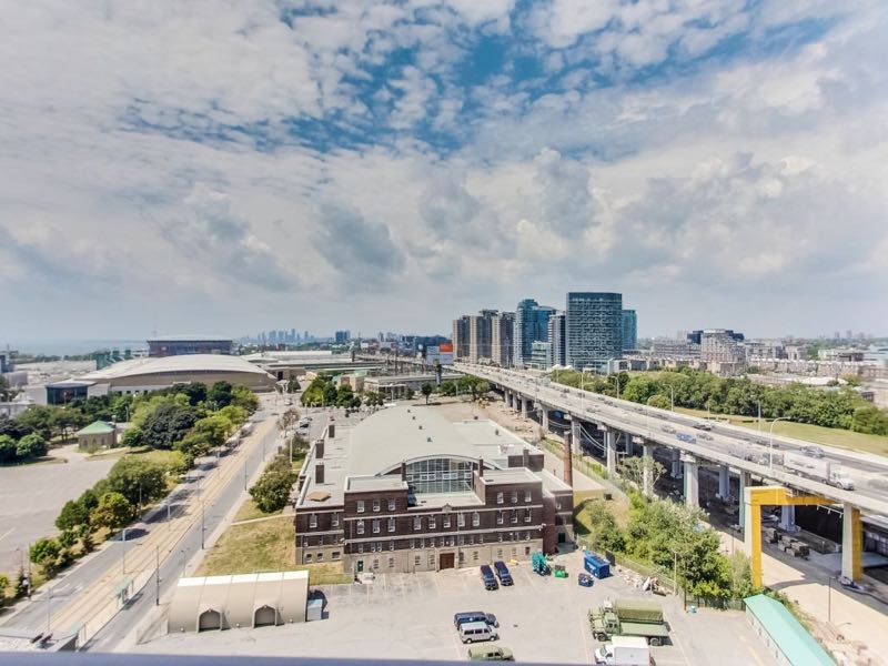 231 Fort York Blvd 1603 west view toward the Exhibition grounds, BMO Field, Ricoh Coliseum, Enercare Centre